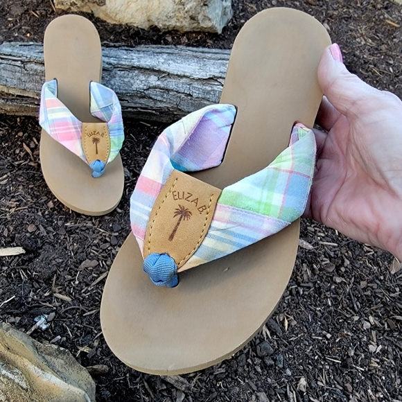ELIZA B. ♡ Super-Sweet 'n Cute Pastel Plaid 'n Leather Flip Flop Thong Sandals 5 - Picture 14 of 17